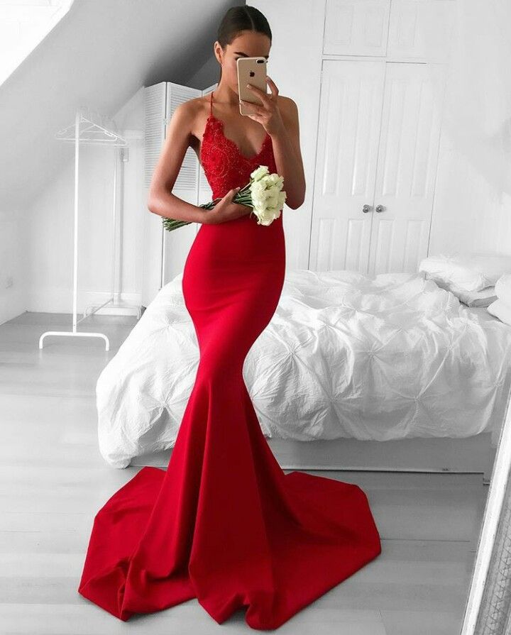 Ulass Charming Party Dress,lace Prom Dress,sexy Lace V-neck Long Red Mermaid Prom Dress, Chiffon Backless Long Prom Dresses, Evening Gowns ,party