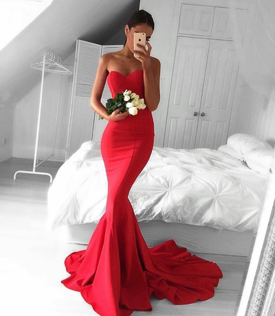 Ulass Sexy Handmade Spandex Red Mermaid Party Dresses, Red Prom Gowns, Red Party Dresses Chapel Evening Dresses,graduation Dress,elastic Woven
