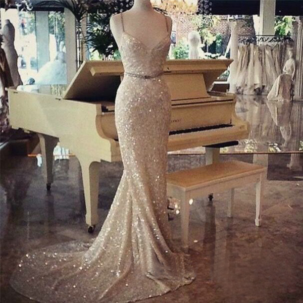 Champagne sequin 2024 prom dress