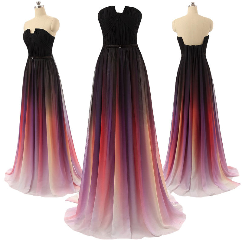 Gradient Ombre Maxi Chiffon Long Formal 