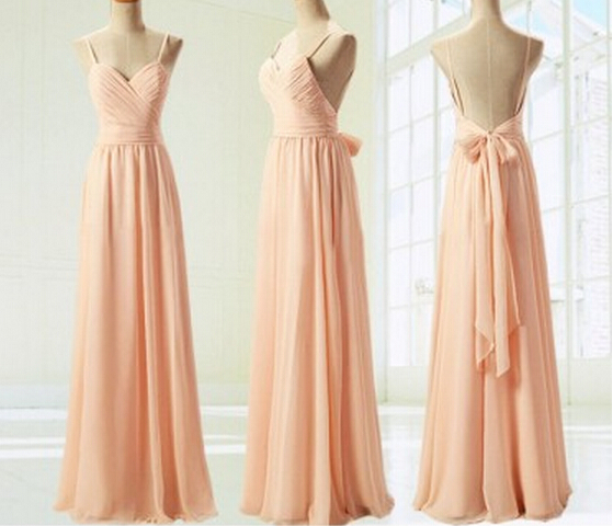 Light Pink Straps Simple Prom Dress With Bow, Simple Prom Dresses 2018, Formal Dresses, Evening Dresses
