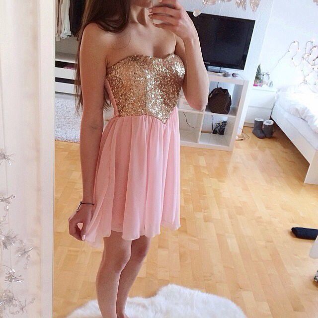 Handmade Sparke A-line Short Pink Chiffon With Sequins, Short Prom Dresses, Homecoming Dresses, Graduation Dresses