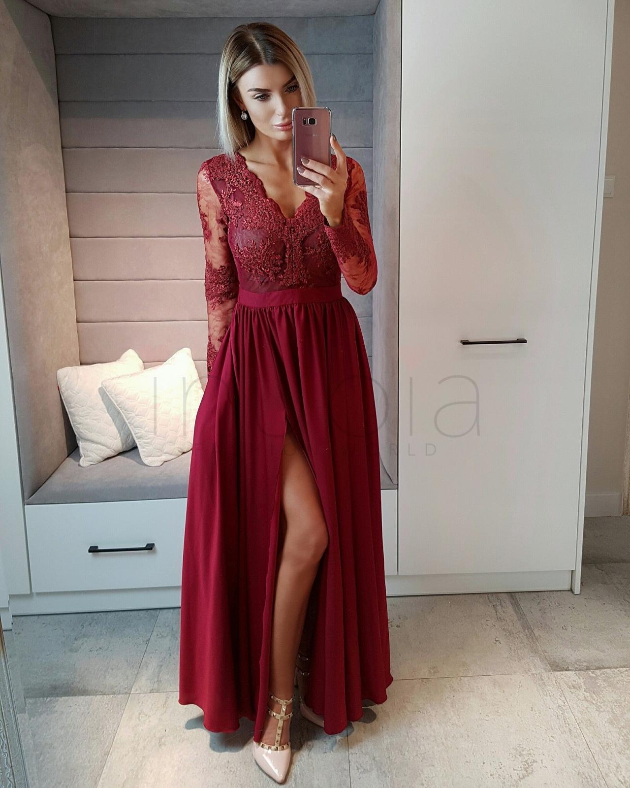 Long Sleeves Wine Red Prom Dress.formal Occasion Dress, Burgundy Prom Dresses, Blue Party Dresses, Evening Gowns