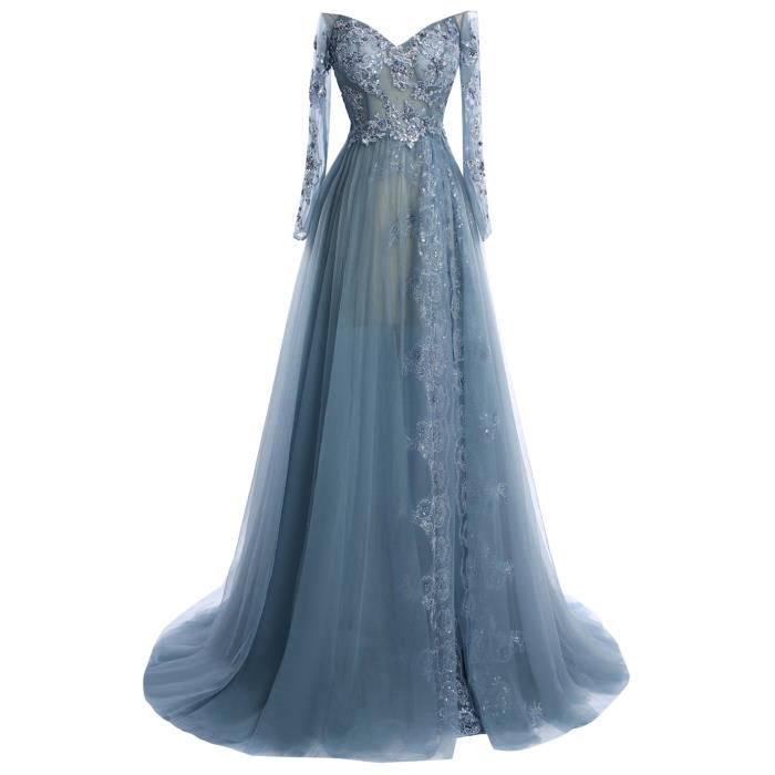 Floor Length Tulle A-line Prom Dress, Featuring Lace Appliqués Prom Dresses, Long Sleeve Prom Dress,plunge V Bodice ,lace Evening Dress,