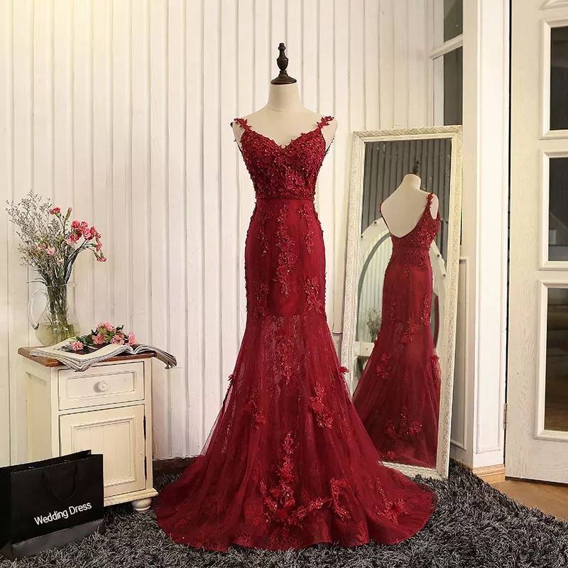 Prom Dress,sexy Elegant Prom Dresses, Wine Red Evening Dress,mermaid Evening Gowns,burgundy Prom Dress,lace Prom Dress,high Quality Graduation