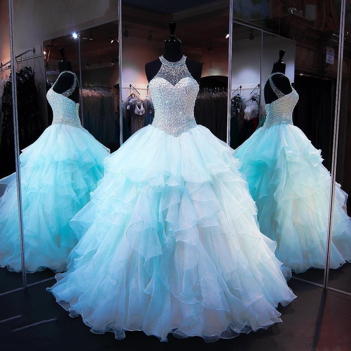 Aqua Quinceanera Dresses 2018 Modest Masquerade Ball Gown Prom