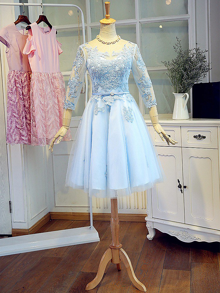 blue dress for baby girl Light Sky Blue lace Homecoming Dresses,Cheap Short Homecoming Dresses –  Promnova