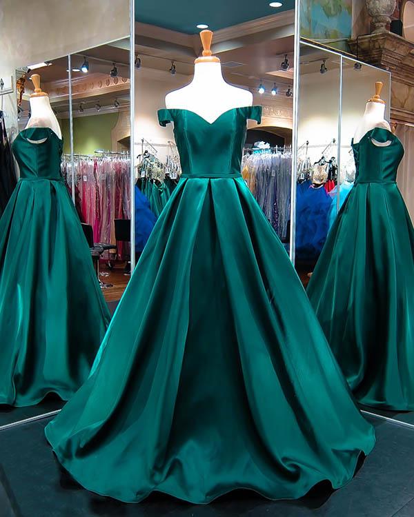 green off the shoulder dress prom