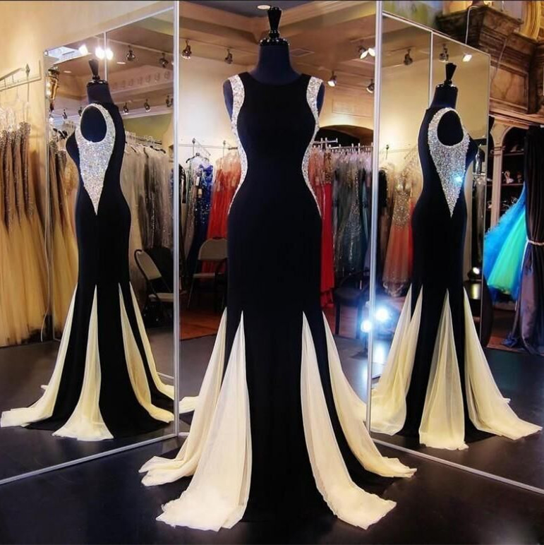 Prom Dresses,sexy Black Mermaid 2018 Evening Dress Crystal Sleeveless