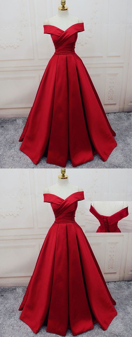 Red Off Shoulder Satin Prom Dress, Red Party Gowns, Red Party Dresses