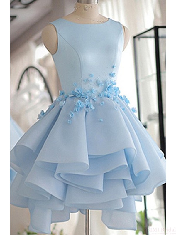 Sky Blue Layers Applique Short Homecoming Dresses Party Dresses Prom Dresses Cocktail Dresses Graduation Dresses