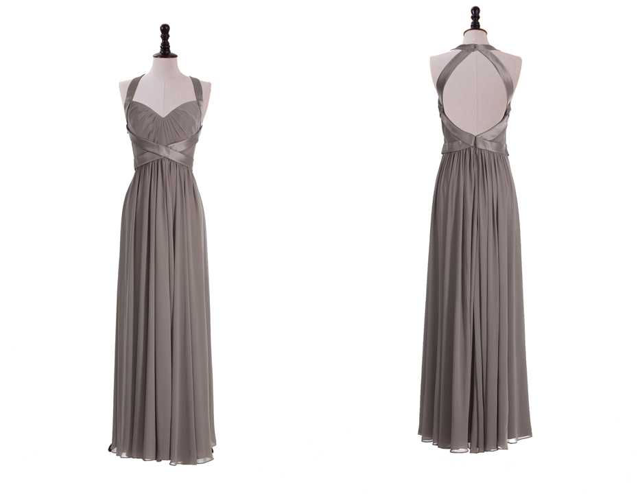 Grey Prom Dress/long A Line Prom Dress/open Back Chiffon Prom Dress/bridesmaid Dress/homecoming Dress/[party Dress/evening Dress