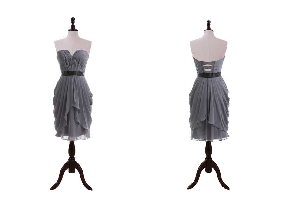 Fashion Mini Skirt Strapless Chiffon Dress With Dipped V Bodice
