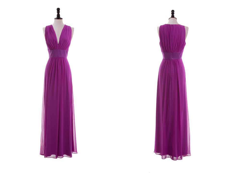 V-neck Chiffon Dress With Inset Chiffon Prom Dress/bridesmaid Dress/homecoming Dress/[party Dress/evening Dress