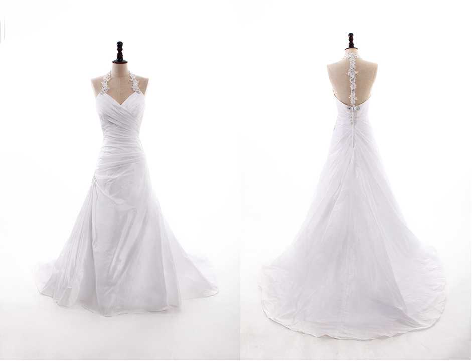Modern Halter Natural Waist Taffeta Wedding Dress Wedding Dress Bridal Dress Gown Wedding Gown Bridal Gown Lace Bridal Dress