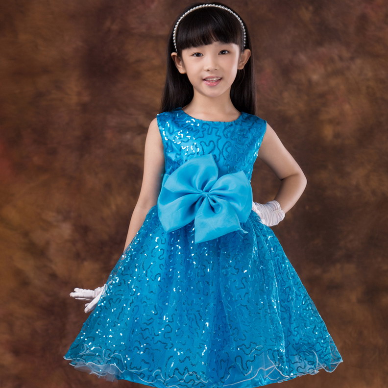 Ulass High Grade Girls Princess Dress Children's Wedding Dress Big Tong Hua Tong Wedding Dress Skirt Blue Dress Wear
