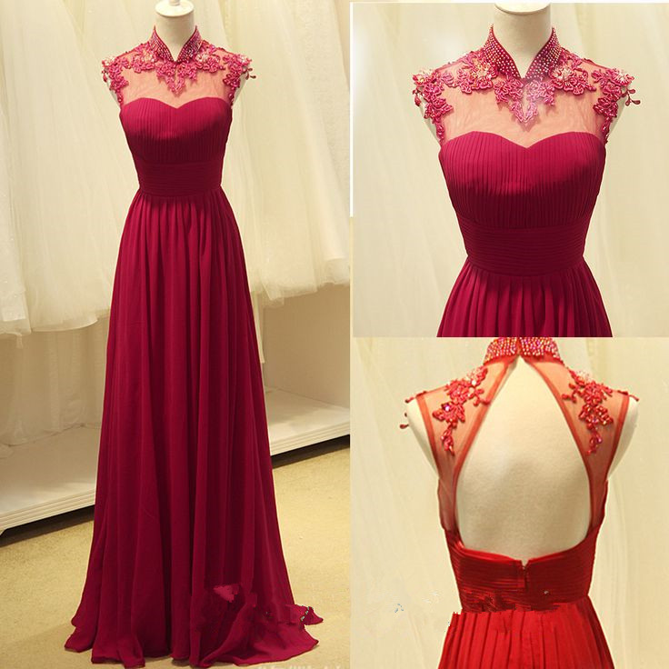 Ulass High Quality Handmade A-line Rose-red Chiffon Floor Length Backless Prom Gown 2015, Long Prom Dresses 2015, Prom Dresses, Formal Dresses
