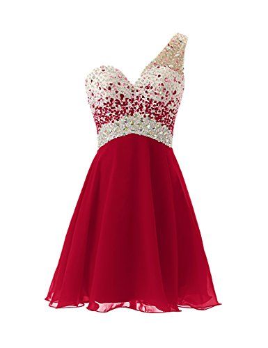 Beaded Embellished One-shoulder Sweetheart Short Chiffon A-line Homecoming Dress Featuring Open Back