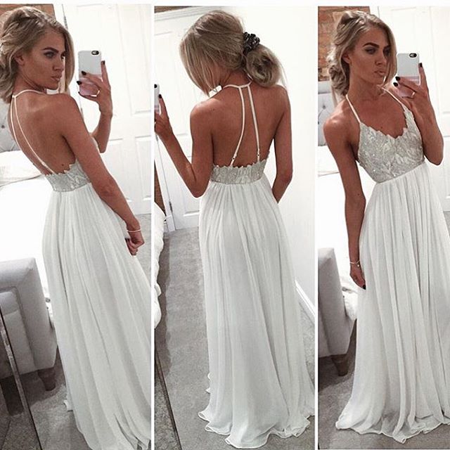 Ulass Evening Dress Custom Made White Halter Long Prom Dress Evening Dress 2016