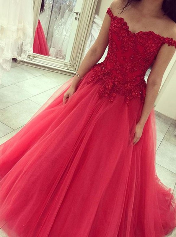 Ulass Chic Ball Gown Off-shoulder Sweep Train Tulle Watermelon Quinceanera Prom Dress With Beading 2016