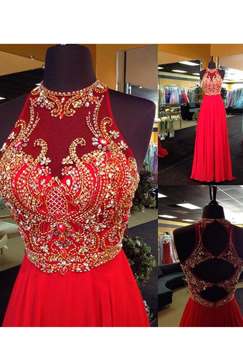 Ulass Red Prom Dress, Beaded Prom Dress, Long Prom Dress, Prom Dress Online, 2016 Prom Dress, Rhinestone Prom Dress
