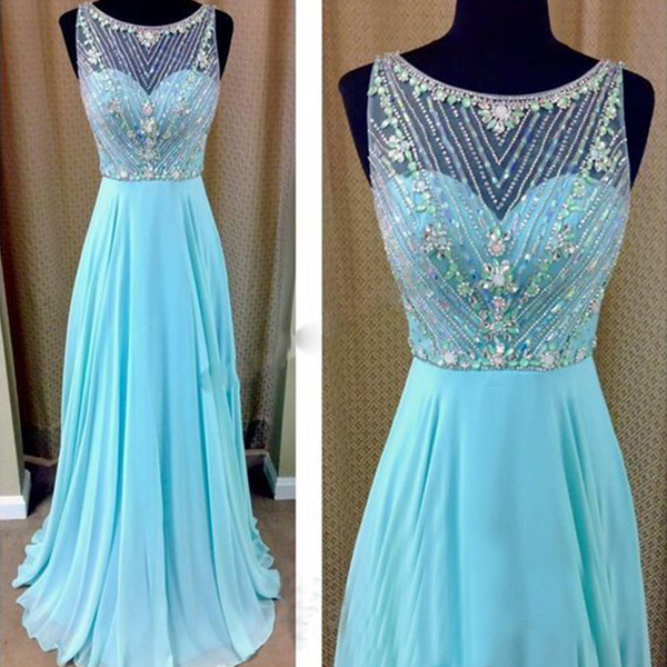Ulass Blue Prom Dress, Beaded Prom Dresses, Long Prom Dress, Prom Dress Online, 2016 Prom Dress, See Through Prom Dress