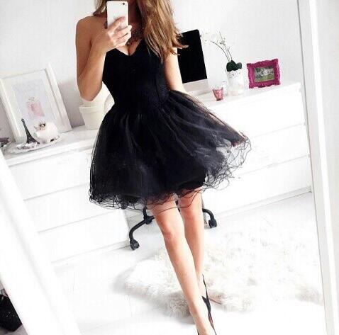 Ulass 2016 A Line Short Black Sweetheart Strapless Organza Mini Homecoming Dress With Prom Gowns Custom Made
