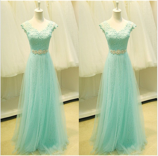 Ulass Real Sample V-Neck Cap Sleeve Lace Tull Long Prom Dresses 2016 Formal Party Gowns