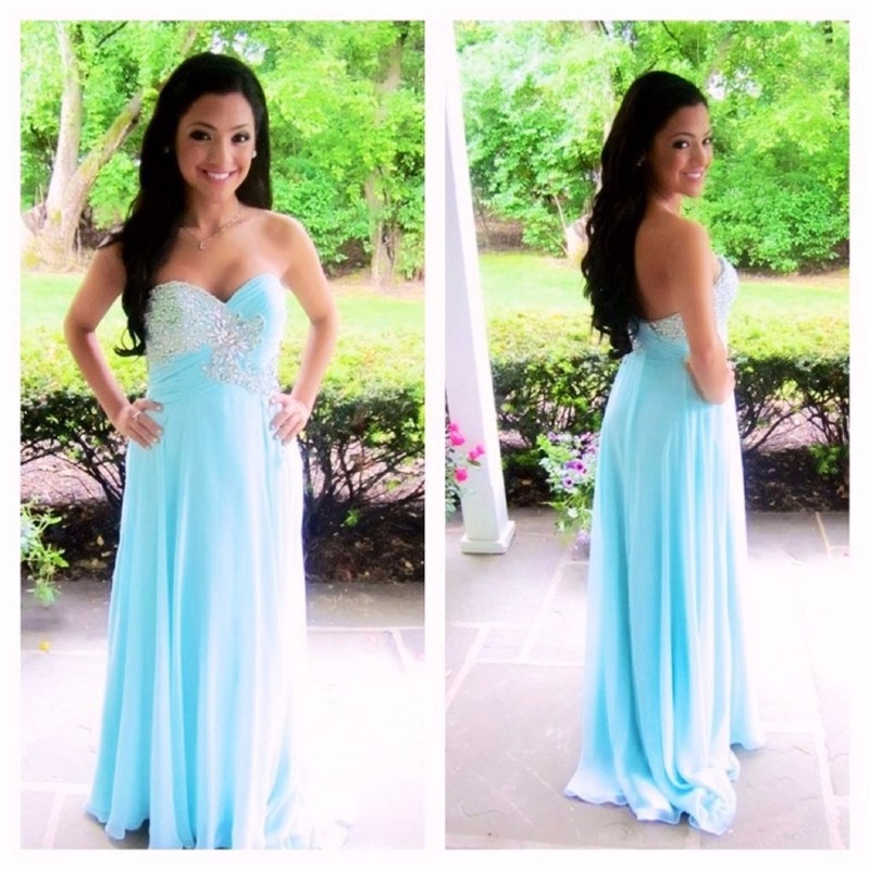 Ulass 2016 Light Blue Prom Dresses Long Sweetheart With Beads Ruched Bodice Sexy Backless