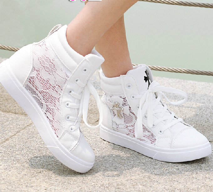 Casual Lace High Top Sneaker With Cross Embellishment