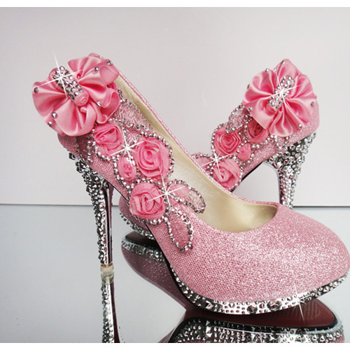 Ulass Pink Floral And Bling Design High Heels Fashion Shoes