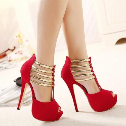 Ulass Red Heels 2016 Summer Fashion Sexy Classy Red And Gold Peep Toe High Heels Sandals