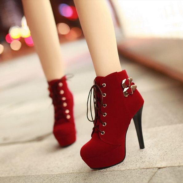 Ulass Red ,black,brown Lovely Faux Suede Women High Heel Boots