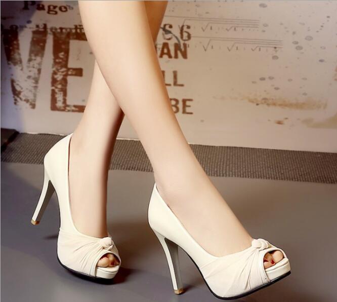 Ulass Black Pink Apricot Classy Bow Design White High Heel Shoes