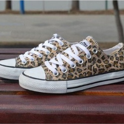 Leopard Print Canvas Lace-up Sneakers