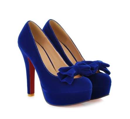 Ulass Red Blue Pink Black Cute Blue Bow Knot Design High Heel Fashion Shoes