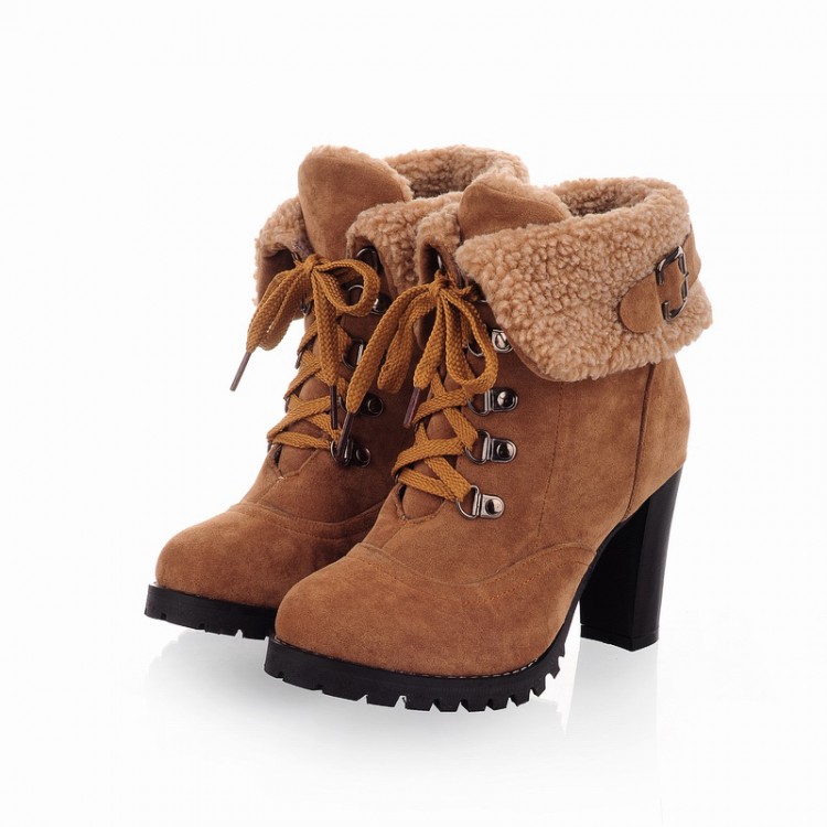 Ulass 2016 Autumn And Winter Low Front Tie Plush Warm Cotton Women Shoes With Rough Boots Boots Size St-024