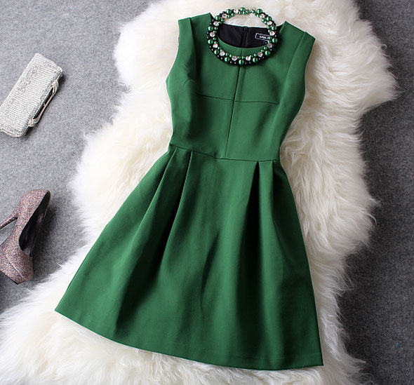 Ulass Fresh Green With Beading Party Dress(gift Necklace)