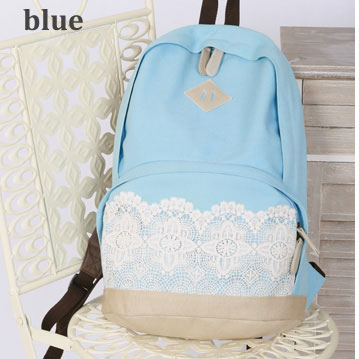 Ulassfashion Sky Blue Lace Canvas Backpack-bb-8