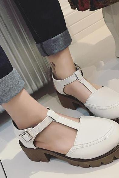 T-strap Chunky Cleated Sole Platform Shoes