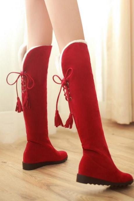 Ulass Stylish Red Suede Over The Knee Winter Boots ST-125