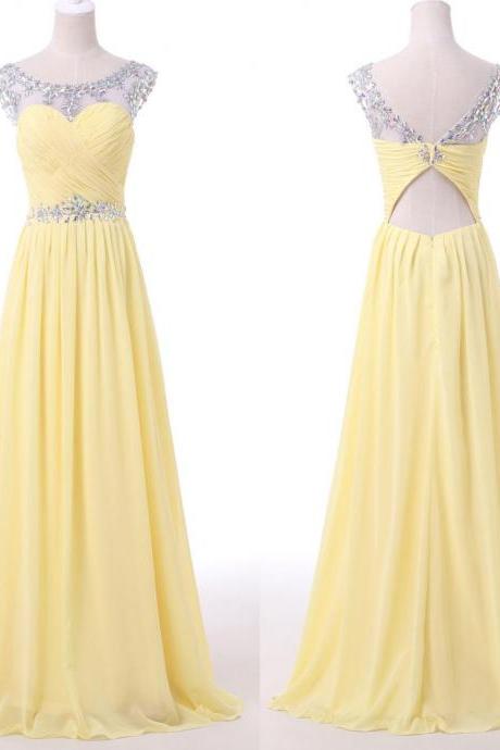 Ulass Yellow Chiffon Prom Dress,long Prom Dresses,formal Evening Dress,sweet Dress