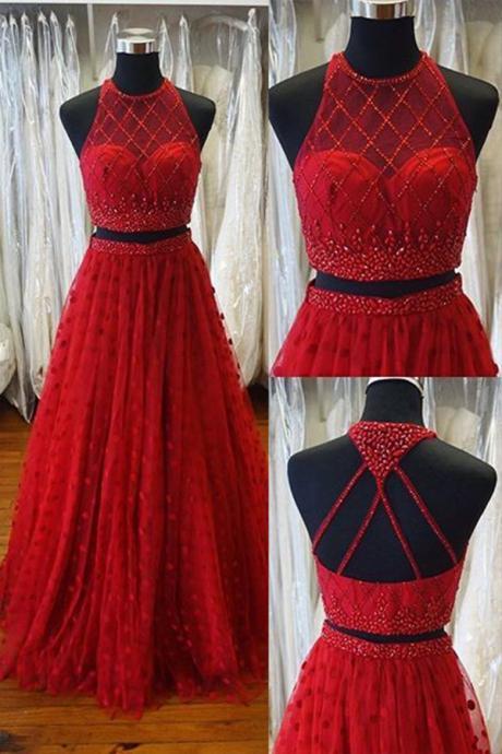 Ulass Mermaid Long Sleeves V-neck Appliques Beading Lace-up Green Prom Dresstwo Piece A-line Jewel Sweep Train Open Back Red Prom Dress With