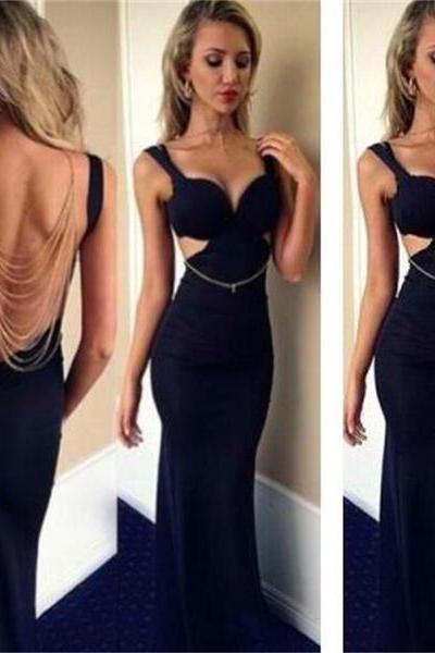 Ulass Beading Black Backless Fashion Sexy Cheap Cocktail Evening Long Prom Dresses Online