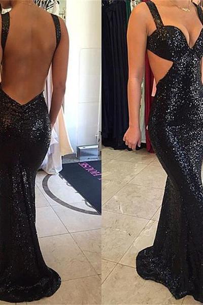 Ulass Black Sequined Sparkle Sexy Backless Party Cocktail Evening Long Prom Dresses Online