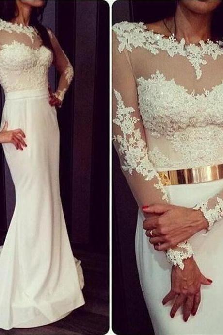 Ulass Newest White Long Sleeves Formal Sexy Charming Open Back Prom Dresses Online