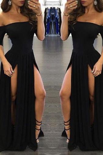 Ulass Sexy Long Black Prom Formal Evening Party Dresses