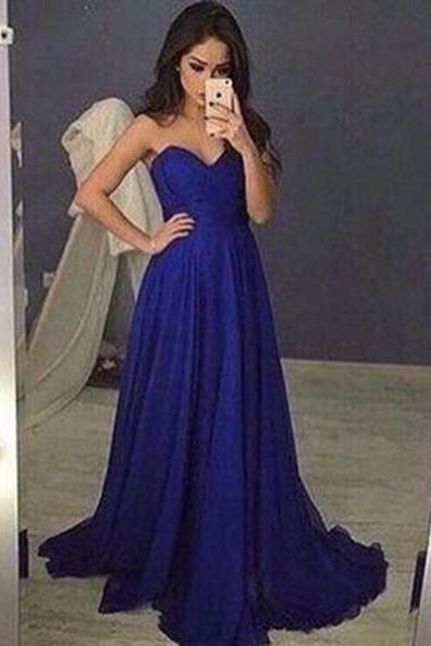 Ulass Classic Royal Blue A-line Prom Dresses,sweetheart Formal Gowns,sleeveless Formal Gowns,natural Royal Blue Party Dress, Evening Dress,train