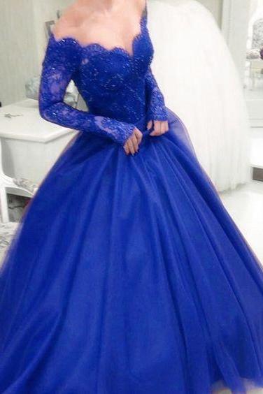 Ulass Lace Beadings Prom Dresses,A-Line Prom Dresses ,Royal Blue Prom Dresses,Royal Blue Prom Dress,Beaded Formal Gown,Evening Gowns