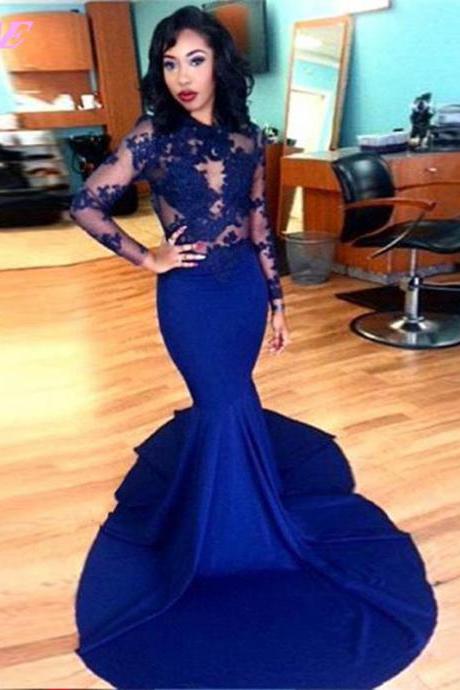 Ulass Royal Blue Mermaid Prom Dresses,Party Dress,Evening Gown